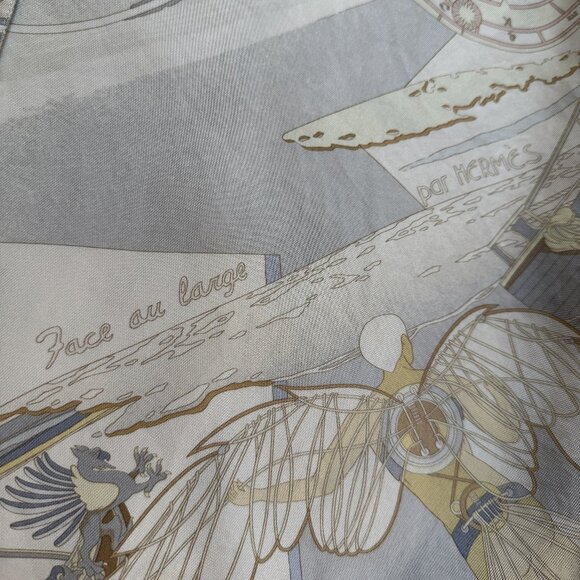 HERMES Vintage Face au Large Margiela Blue Ivory Silk Blouse FR48 Women XL 16 18 - Picture 8 of 16